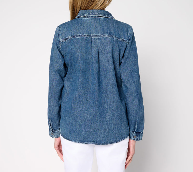 Denim & Co. Canyon Retreat 100% Cotton Placed Print Denim Shirt — View 6
