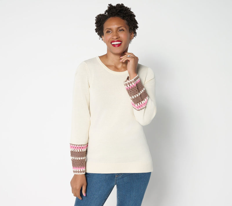 Belle Boho by Kim Gravel Crochet Cuff Scoop Neck Sweater — View 9