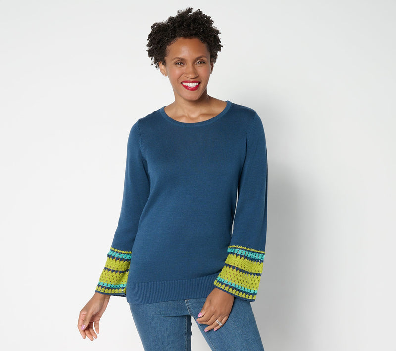 Belle Boho by Kim Gravel Crochet Cuff Scoop Neck Sweater — View 7