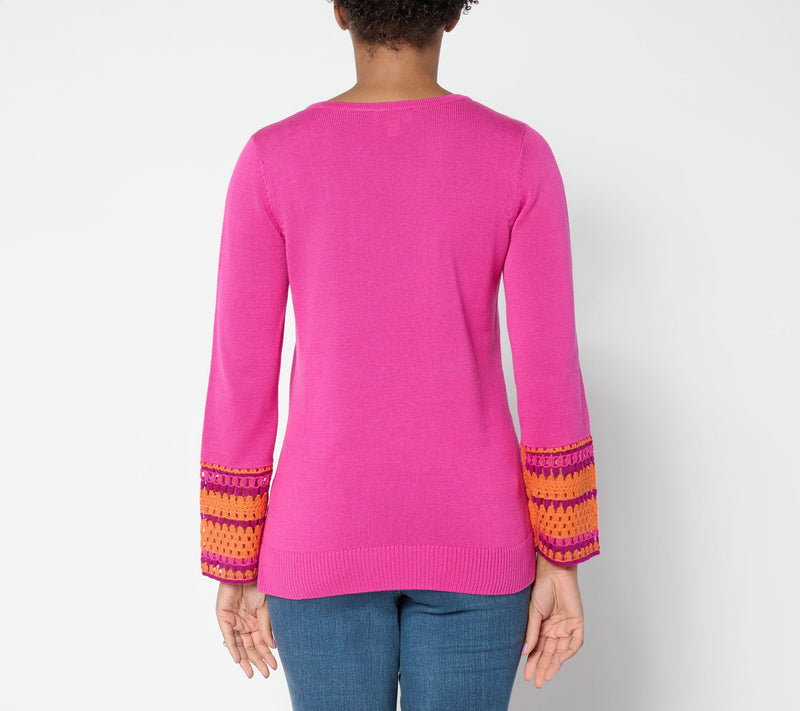 Belle Boho by Kim Gravel Crochet Cuff Scoop Neck Sweater — View 14