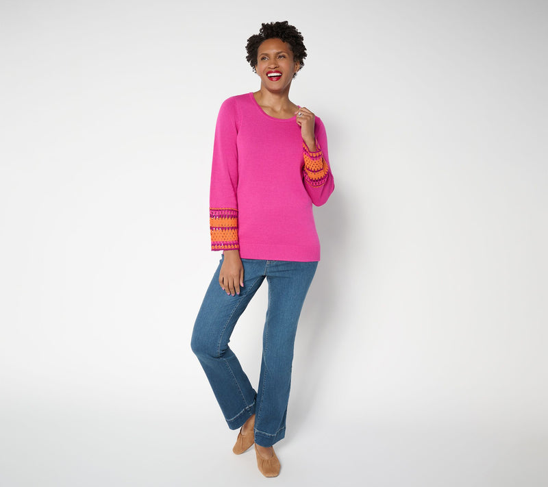 Belle Boho by Kim Gravel Crochet Cuff Scoop Neck Sweater — View 15