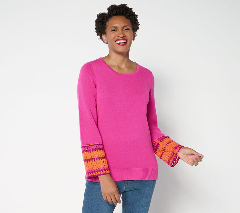 Belle Boho by Kim Gravel Crochet Cuff Scoop Neck Sweater — Main view