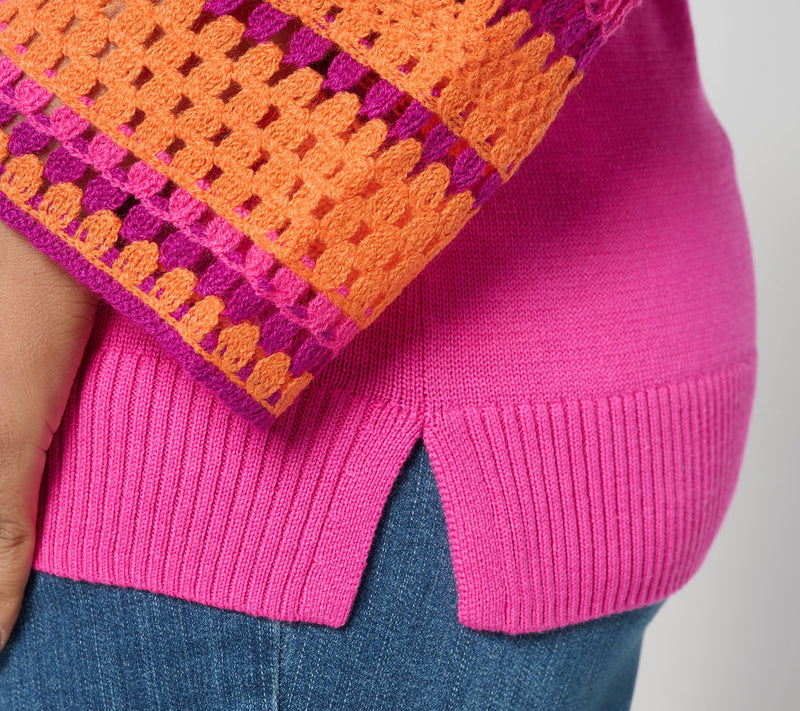 Belle Boho by Kim Gravel Crochet Cuff Scoop Neck Sweater — View 16