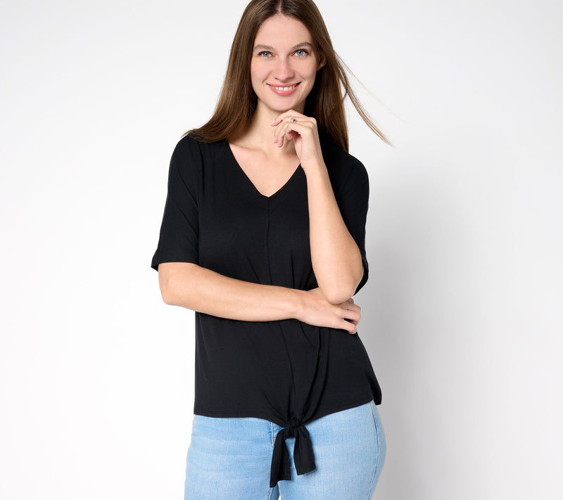Belle Boho by Kim Gravel Rayon Spandex Tie Front Top — View 11