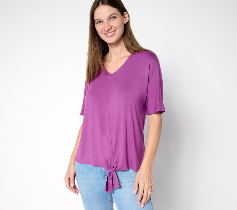 Belle Boho by Kim Gravel Rayon Spandex Tie Front Top — Main view