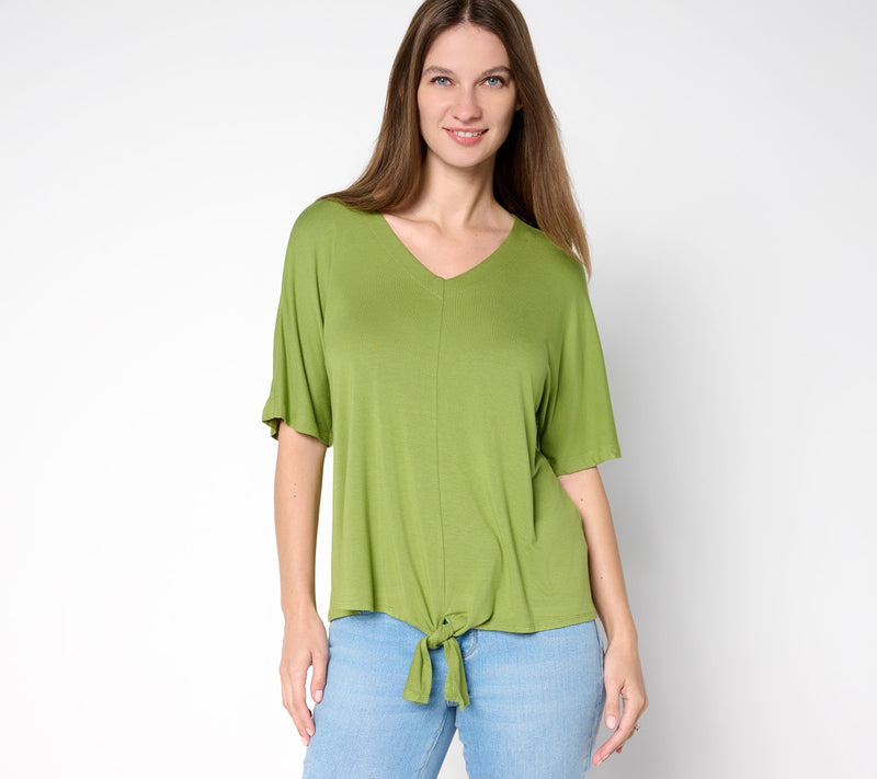 Belle Boho by Kim Gravel Rayon Spandex Tie Front Top — View 14