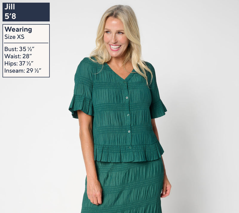Me by Jennie Garth Southampton Short Sleeve Smocked Blouse — View 8