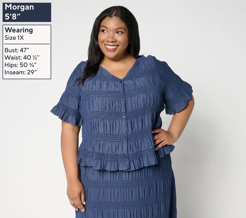 Me by Jennie Garth Southampton Short Sleeve Smocked Blouse — View 7