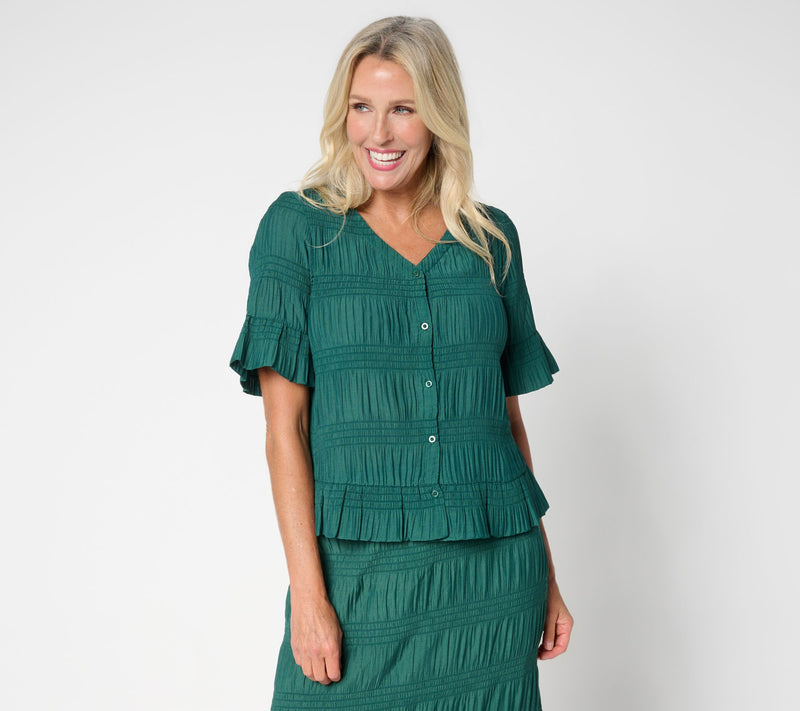 Me by Jennie Garth Southampton Short Sleeve Smocked Blouse — View 2