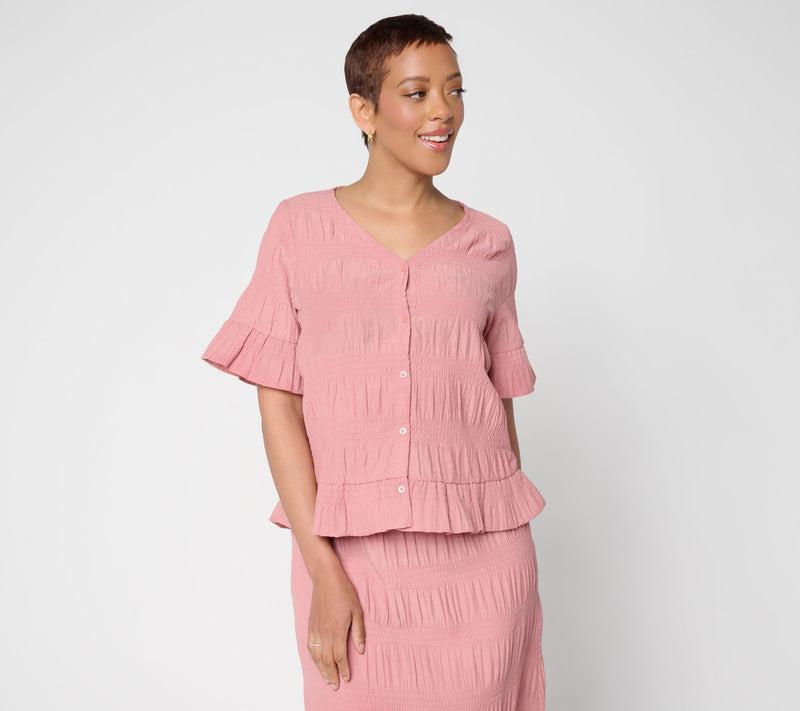 Me by Jennie Garth Southampton Short Sleeve Smocked Blouse — View 3