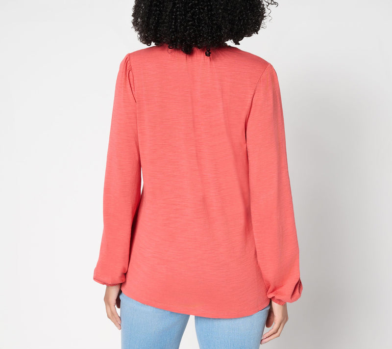 Belle by Kim Gravel Slub Knit Confetti Dot Multi Trim Top — View 4