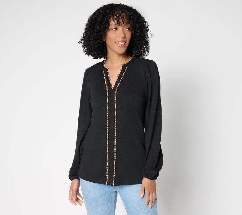 Belle by Kim Gravel Slub Knit Confetti Dot Multi Trim Top — View 13