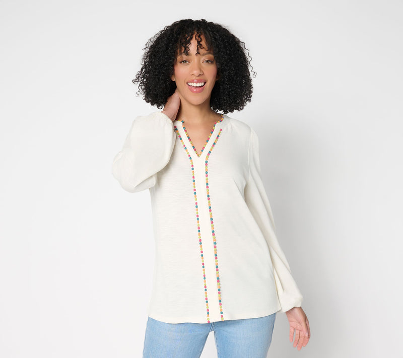 Belle by Kim Gravel Slub Knit Confetti Dot Multi Trim Top — View 15