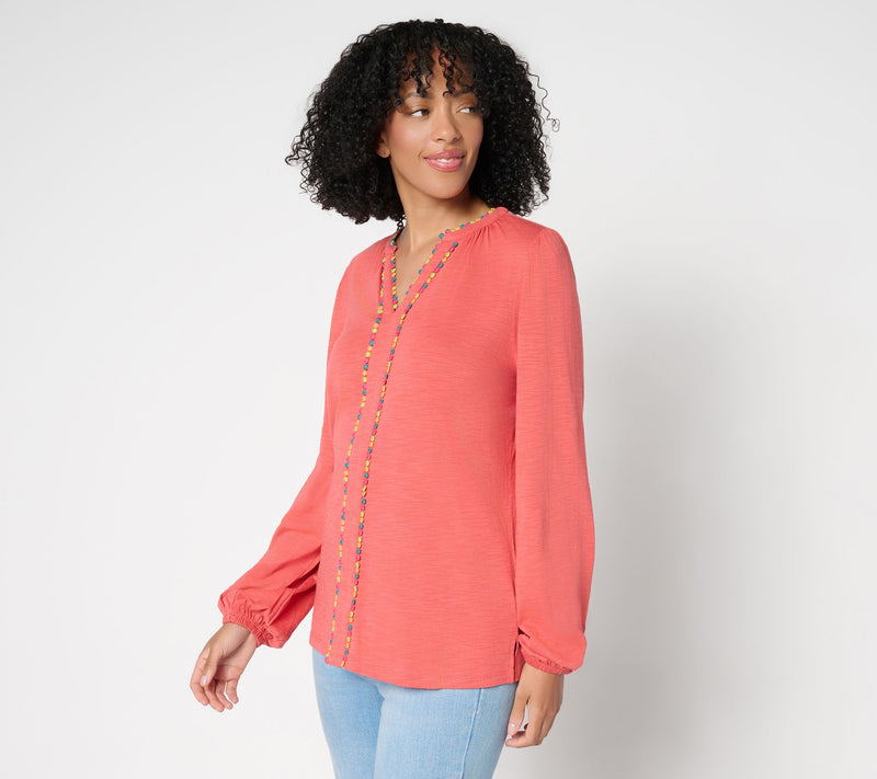 Belle by Kim Gravel Slub Knit Confetti Dot Multi Trim Top — Main view