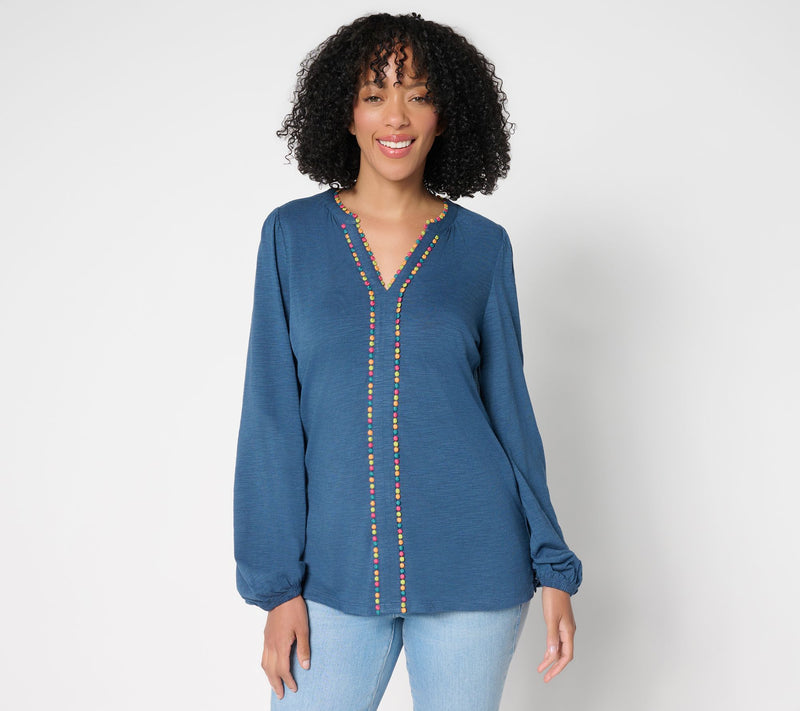 Belle by Kim Gravel Slub Knit Confetti Dot Multi Trim Top — View 16