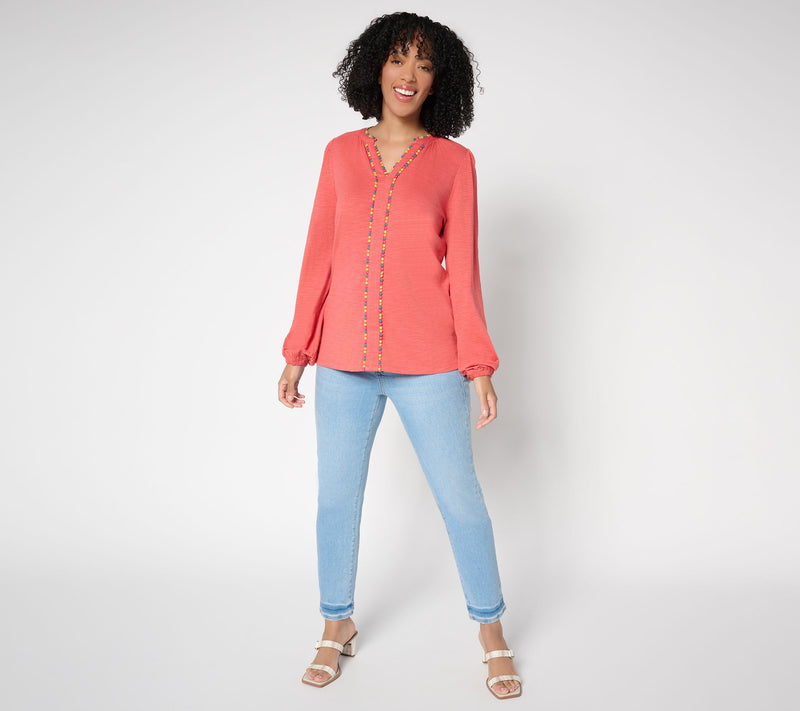 Belle by Kim Gravel Slub Knit Confetti Dot Multi Trim Top — View 5