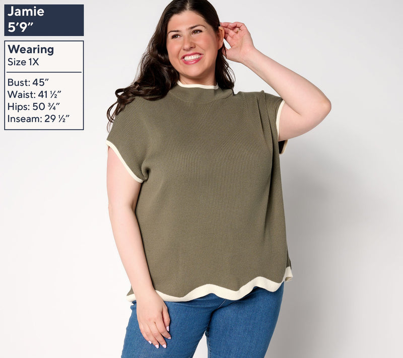 Belle by Kim Gravel Contrast Trim Mock Neck Sweater — View 2