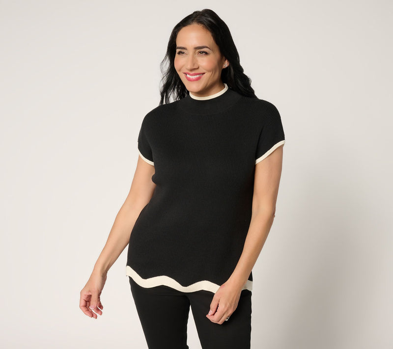 Belle by Kim Gravel Contrast Trim Mock Neck Sweater — View 12