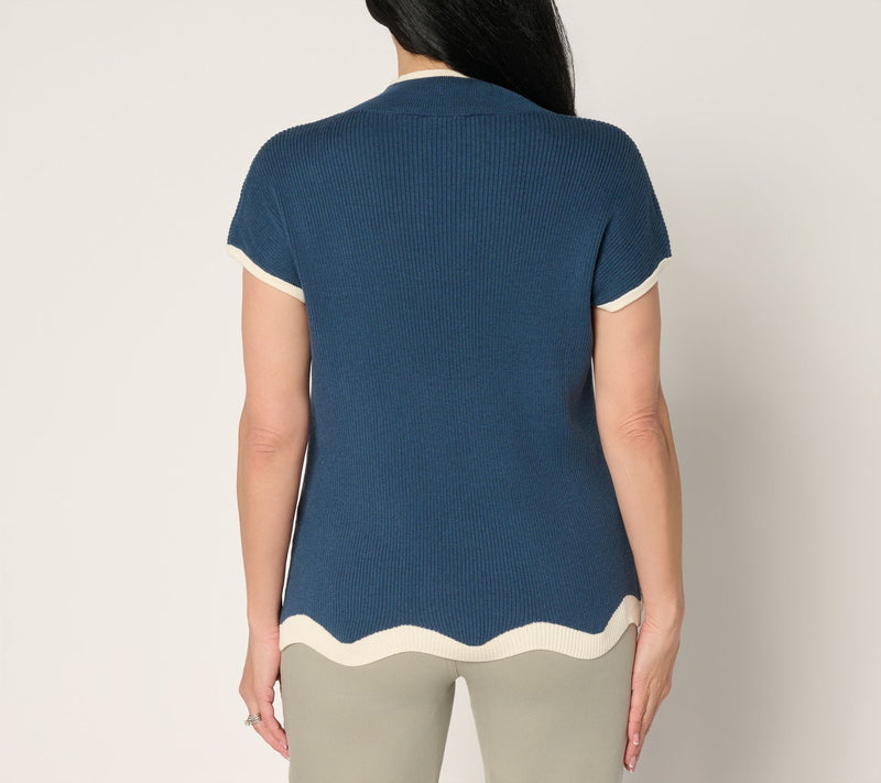 Belle by Kim Gravel Contrast Trim Mock Neck Sweater — View 4
