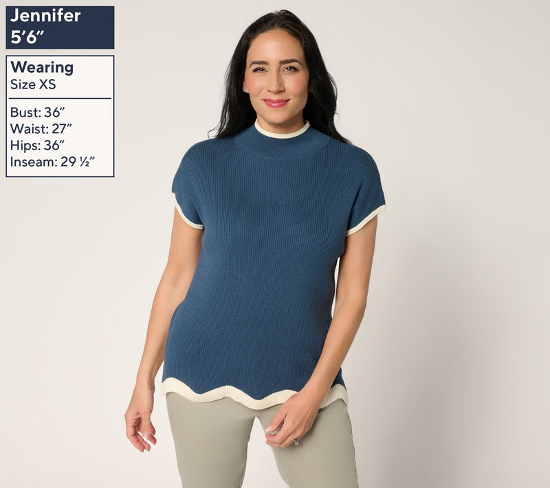 Belle by Kim Gravel Contrast Trim Mock Neck Sweater — View 3