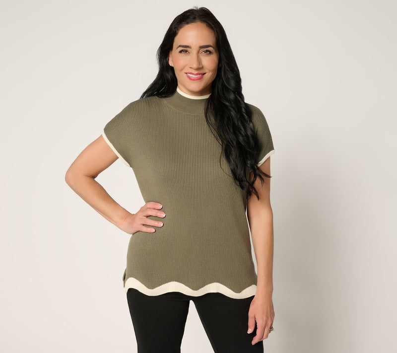Belle by Kim Gravel Contrast Trim Mock Neck Sweater — View 14
