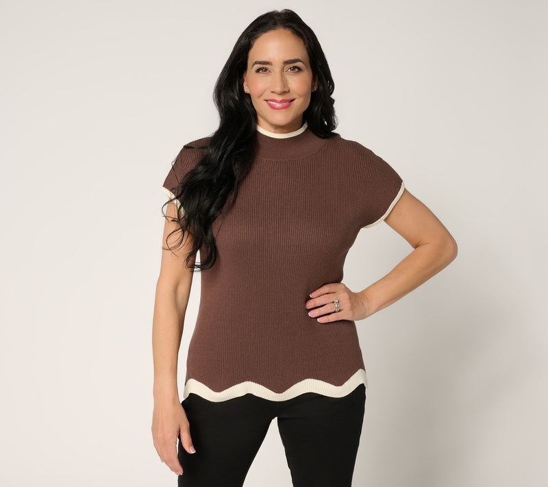 Belle by Kim Gravel Contrast Trim Mock Neck Sweater — View 15