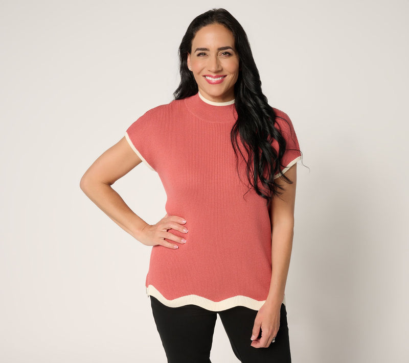 Belle by Kim Gravel Contrast Trim Mock Neck Sweater — View 16