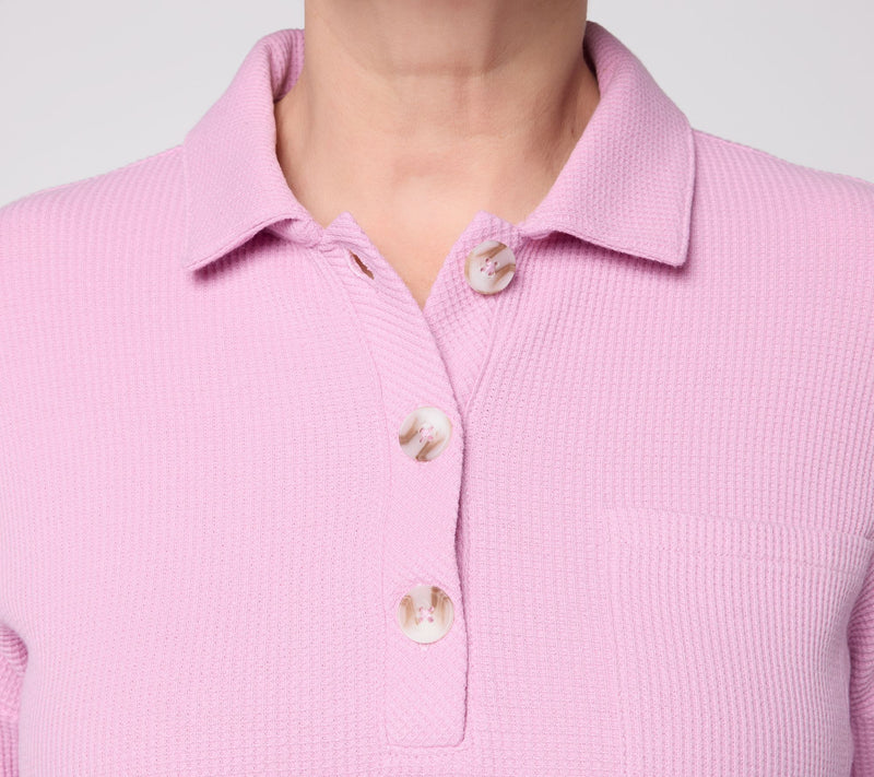 Belle by Kim Gravel Micro Waffle Horn Button Henley Top — View 6