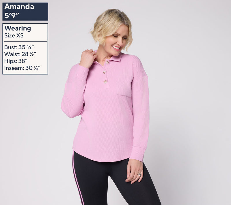Belle by Kim Gravel Micro Waffle Horn Button Henley Top — View 3