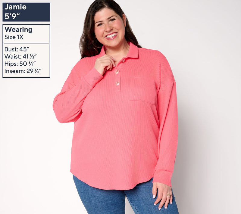 Belle by Kim Gravel Micro Waffle Horn Button Henley Top — View 2