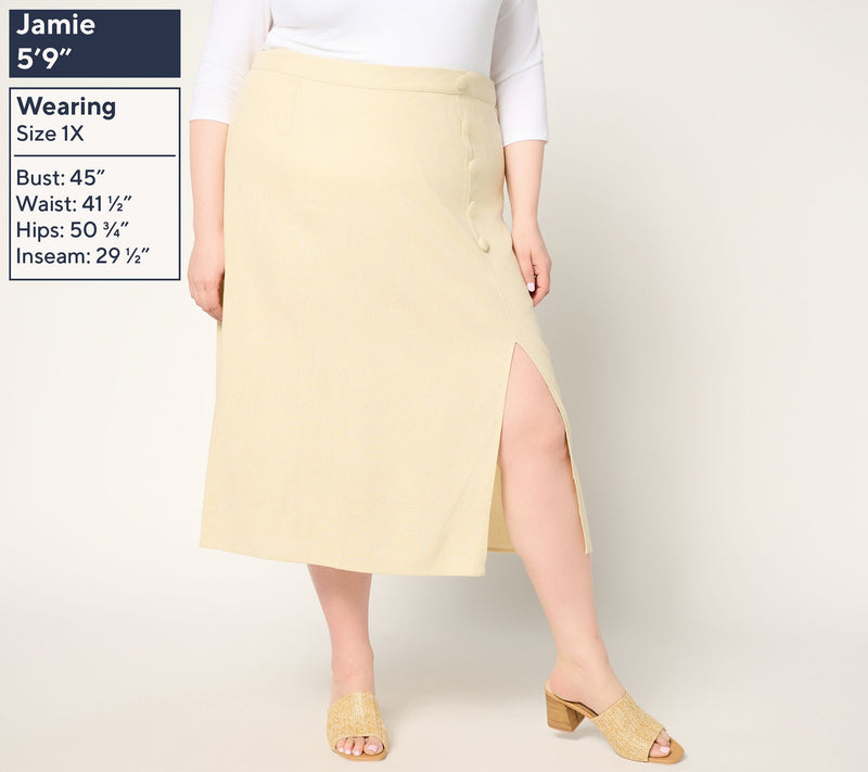 Me by Jennie Garth Regular Linen Blend Midi Skirt — View 8