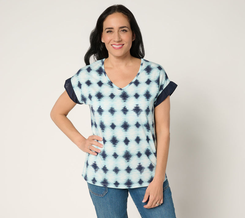 AnyBody Cozy Knit Shibori Basic Tee with Woven Sleeve Detail — View 11
