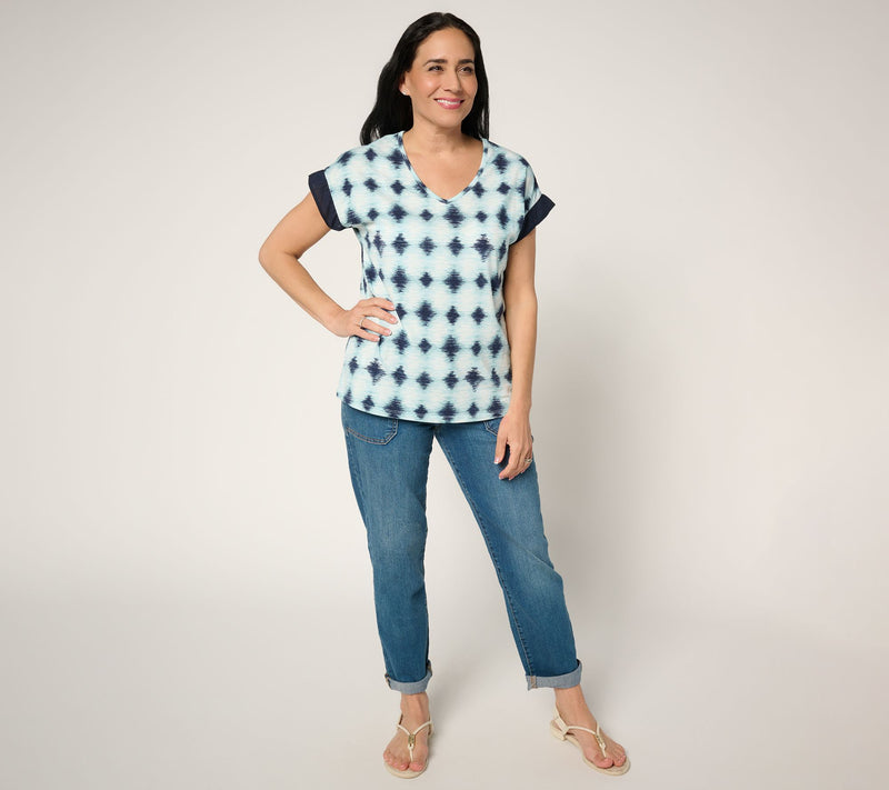 AnyBody Cozy Knit Shibori Basic Tee with Woven Sleeve Detail — View 5
