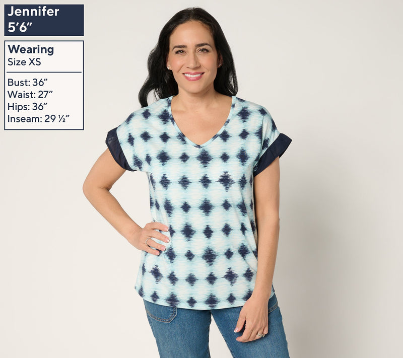 AnyBody Cozy Knit Shibori Basic Tee with Woven Sleeve Detail — View 3