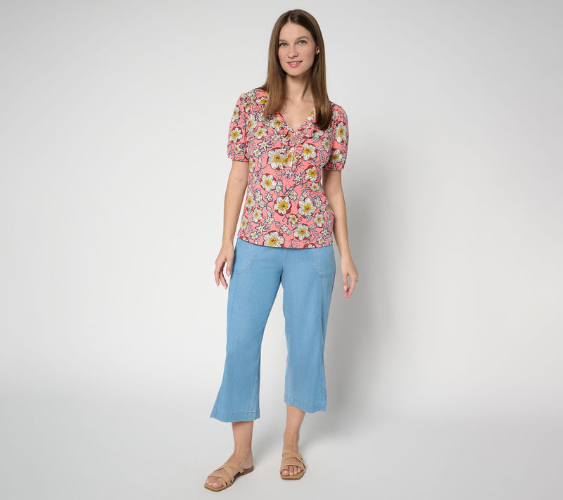 AnyBody Cozy Knit Printed Ruffle Front Top — View 5