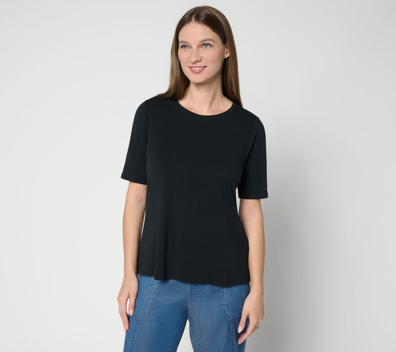 AnyBody Cozy Knit Split Back Elbow Sleeve Top — View 14