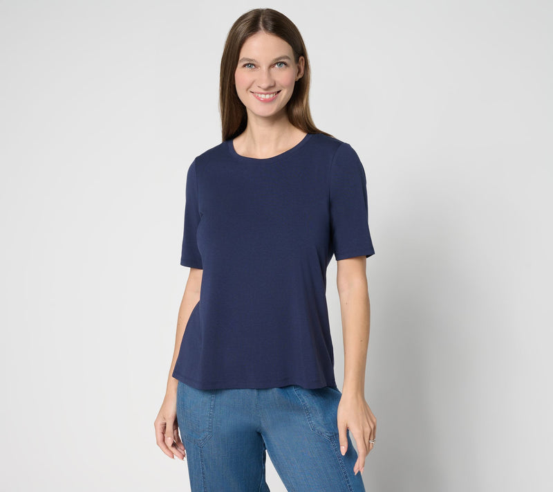 AnyBody Cozy Knit Split Back Elbow Sleeve Top — View 15