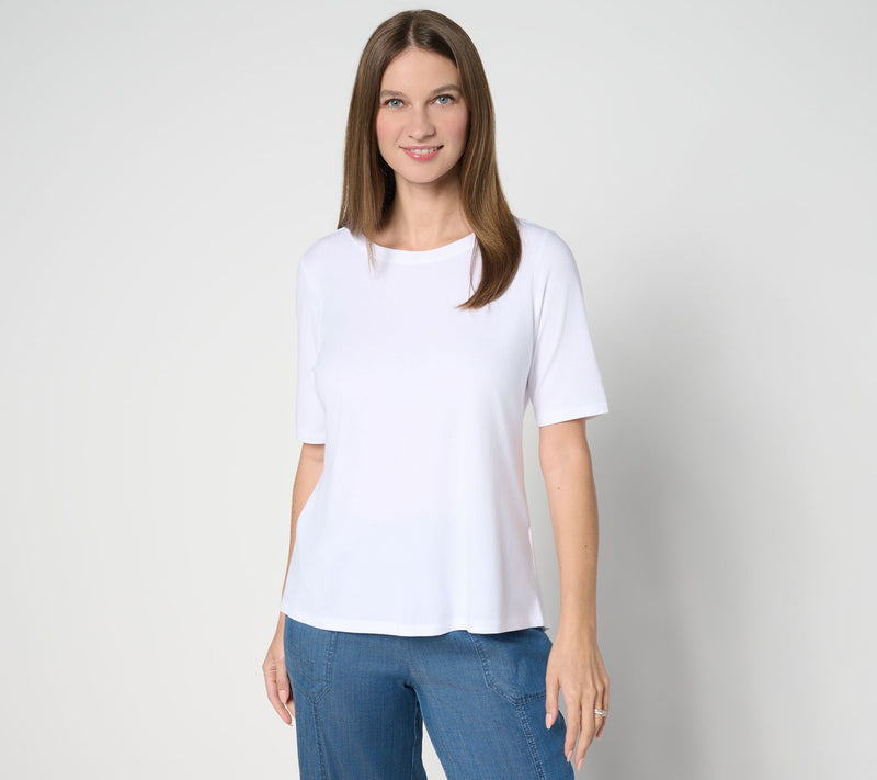 AnyBody Cozy Knit Split Back Elbow Sleeve Top — View 17