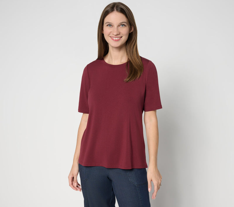 AnyBody Cozy Knit Split Back Elbow Sleeve Top — View 19