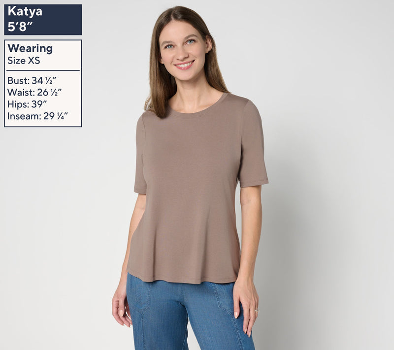 AnyBody Cozy Knit Split Back Elbow Sleeve Top — View 3