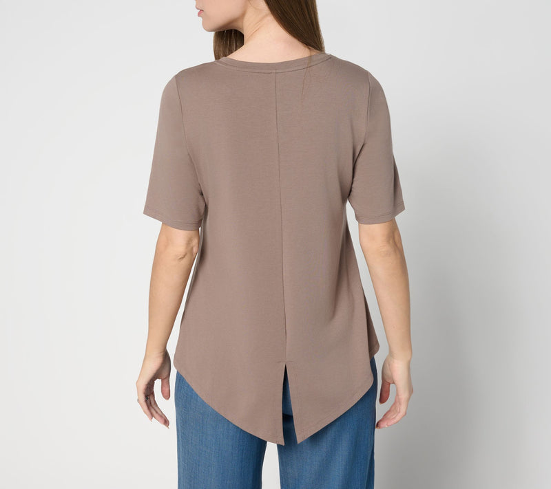 AnyBody Cozy Knit Split Back Elbow Sleeve Top — View 4