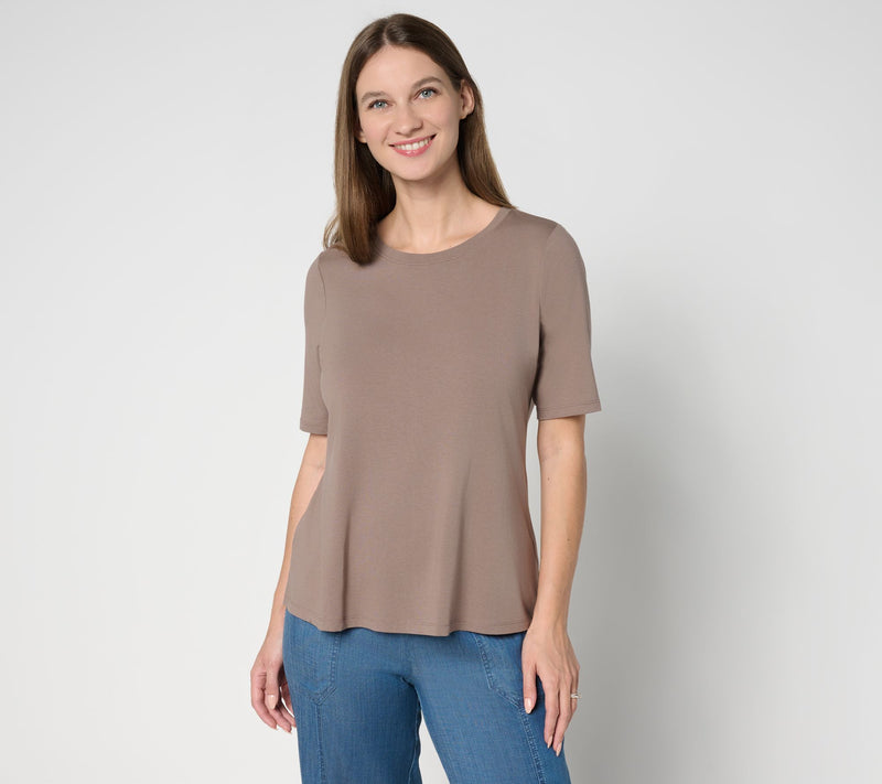AnyBody Cozy Knit Split Back Elbow Sleeve Top — Main view