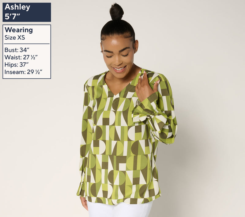 Belle by Kim Gravel Geo Graphic V-Neck Blouse — View 3