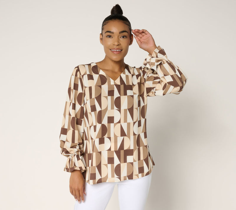 Belle by Kim Gravel Geo Graphic V-Neck Blouse — View 11