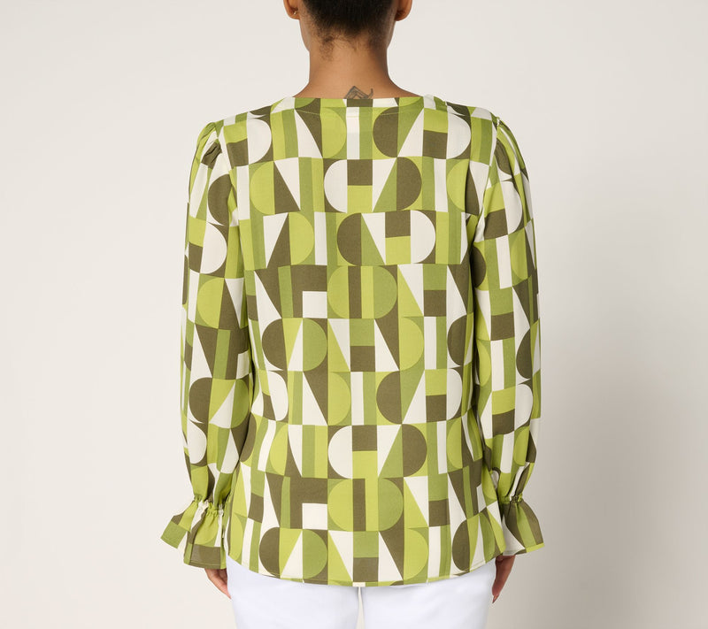 Belle by Kim Gravel Geo Graphic V-Neck Blouse — View 4