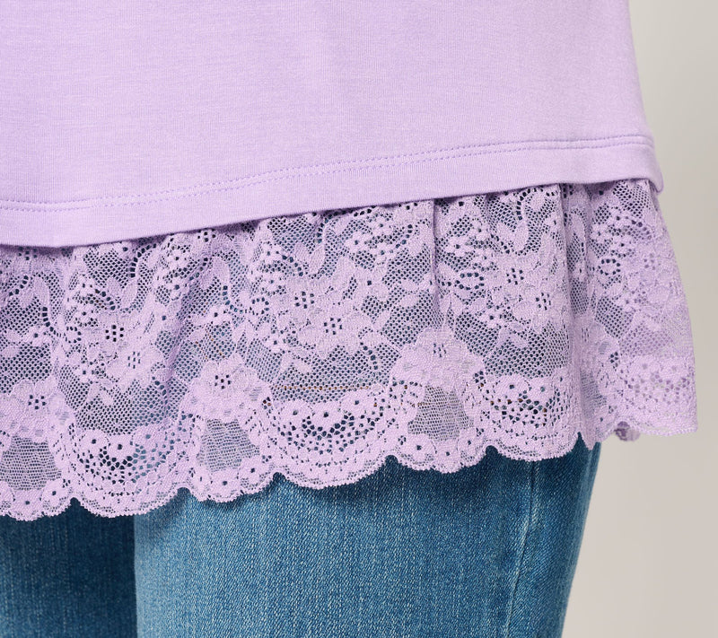 LOGO Layers by Lori Goldstein Knit Tank with Embroidered Mesh Hem — View 18