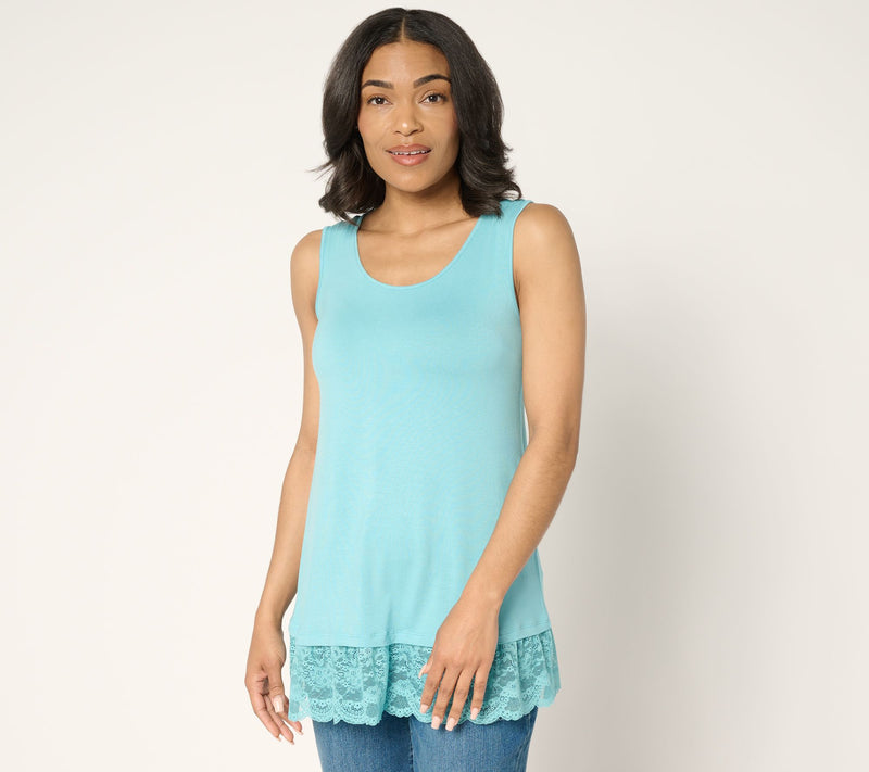 LOGO Layers by Lori Goldstein Knit Tank with Embroidered Mesh Hem — View 7