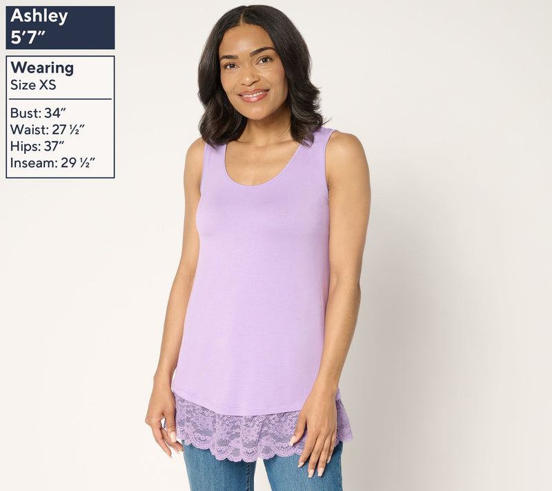 LOGO Layers by Lori Goldstein Knit Tank with Embroidered Mesh Hem — View 15