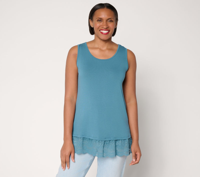 LOGO Layers by Lori Goldstein Knit Tank with Embroidered Mesh Hem — View 20