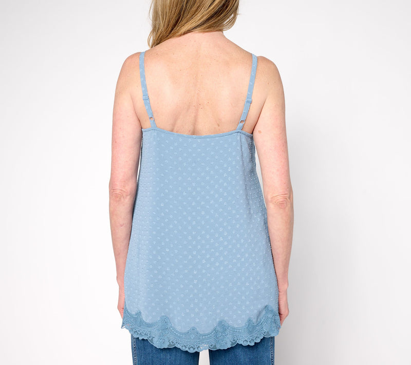 LOGO by Lori Goldstein Woven Clip Dot Tank with Lace Trim — View 4